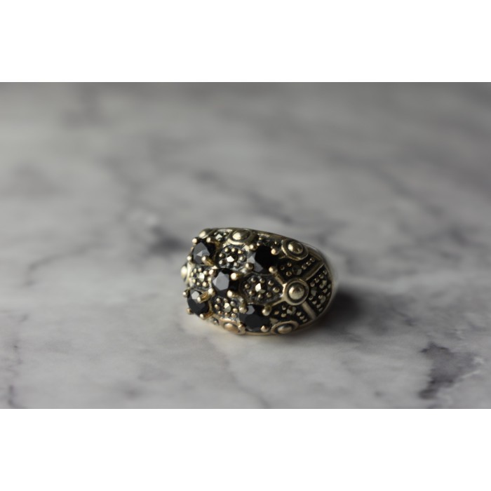 Sky Jewelry Серебряное кольцо с Черным Турмалином (Шерл) и камнями Морион