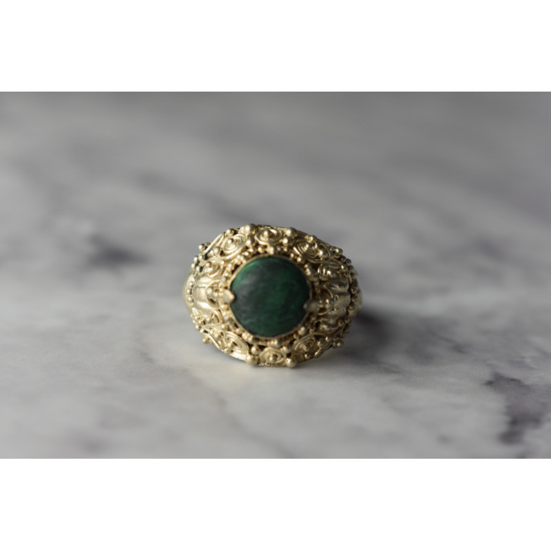 Sky Jewelry Серебряное кольцо с камнем Малахит 925 проба