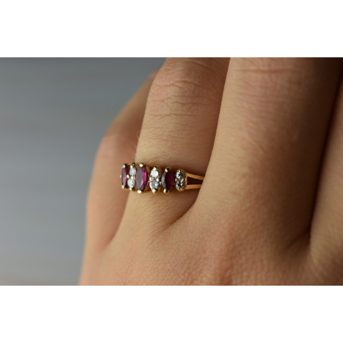 Sky Jewelry Золотое кольцо с Рубинами и Бриллиантами 14К (585 проба)