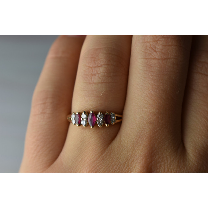 Sky Jewelry Золотое кольцо с Рубинами и Бриллиантами 14К (585 проба)