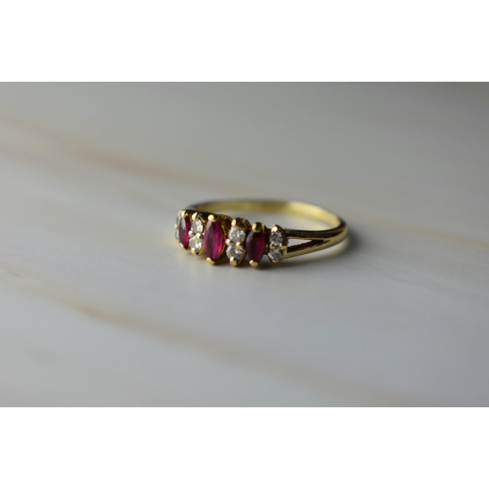 Sky Jewelry Золотое кольцо с Рубинами и Бриллиантами 14К (585 проба)