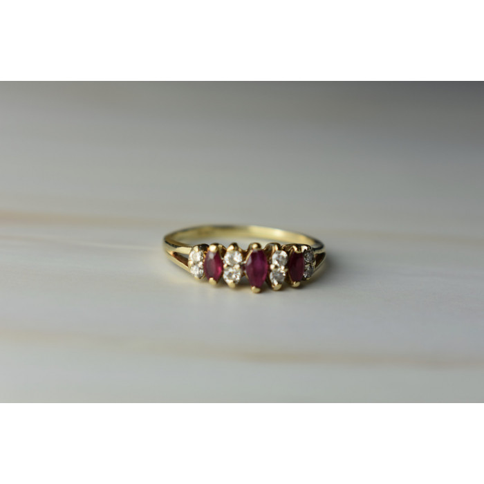 Sky Jewelry Золотое кольцо с Рубинами и Бриллиантами 14К (585 проба)