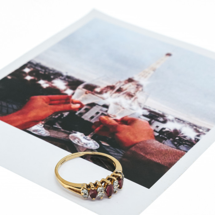 Sky Jewelry Золотое кольцо с Рубинами и Бриллиантами 14К (585 проба)