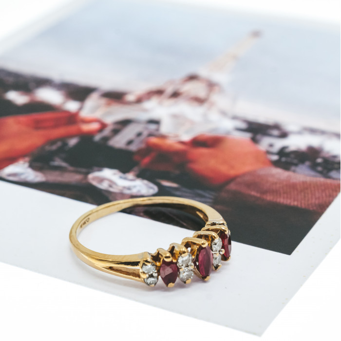 Sky Jewelry Золотое кольцо с Рубинами и Бриллиантами 14К (585 проба)