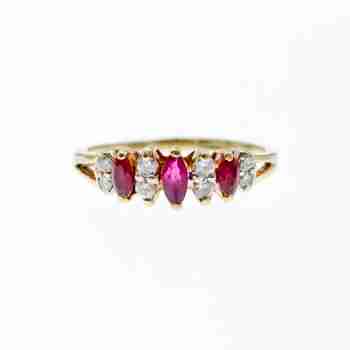 Sky Jewelry Золотое кольцо с Рубинами и Бриллиантами 14К (585 проба)