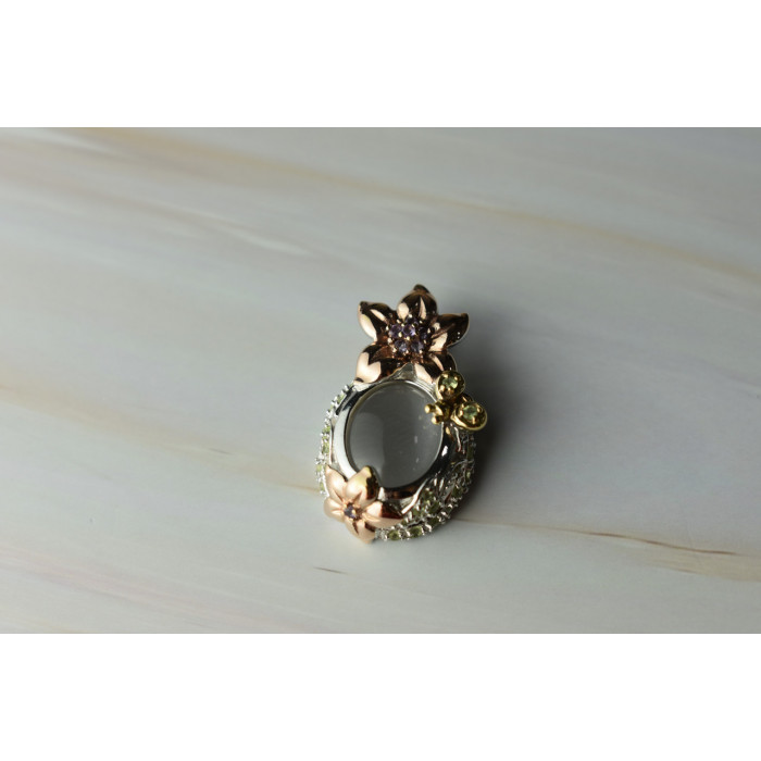 Sky Jewelry Серебряный кулон с Прозрачным Кварцем и камнями Тсаворит и Морганит