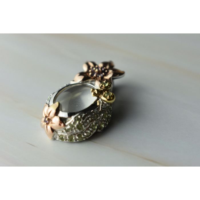 Sky Jewelry Серебряный кулон с Прозрачным Кварцем и камнями Тсаворит и Морганит