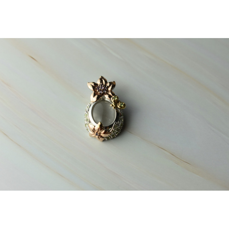 Sky Jewelry Серебряный кулон с Прозрачным Кварцем и камнями Тсаворит и Морганит