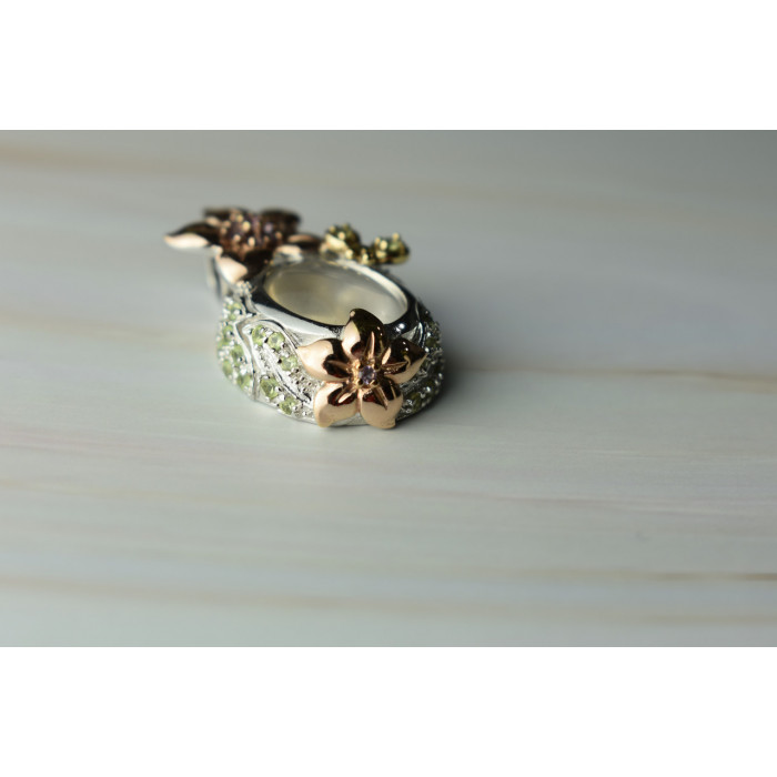 Sky Jewelry Серебряный кулон с Прозрачным Кварцем и камнями Тсаворит и Морганит