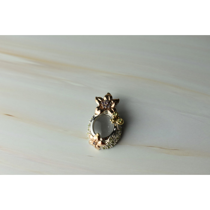 Sky Jewelry Серебряный кулон с Прозрачным Кварцем и камнями Тсаворит и Морганит