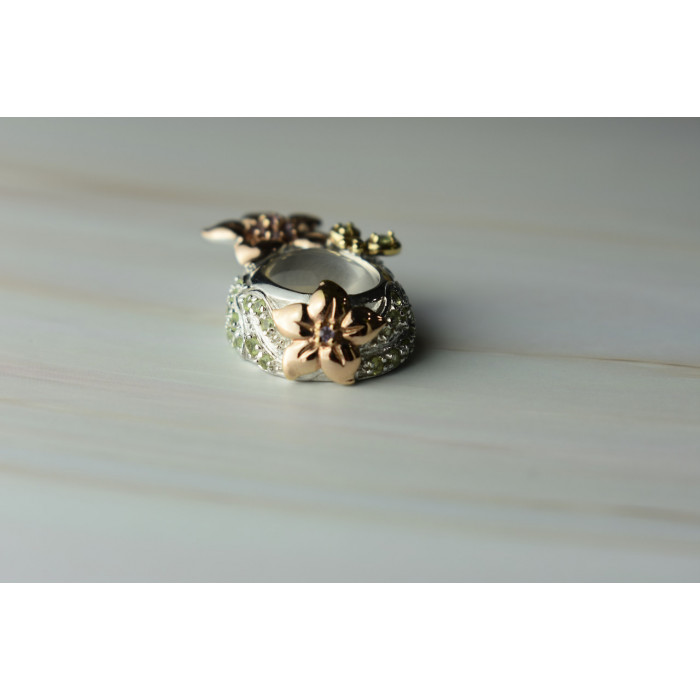 Sky Jewelry Серебряный кулон с Прозрачным Кварцем и камнями Тсаворит и Морганит