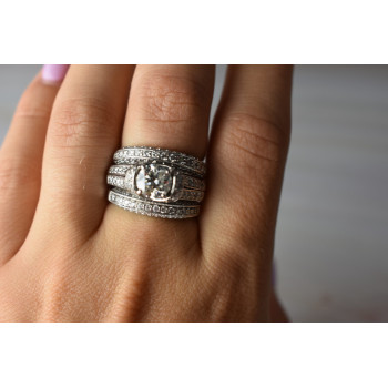 Sky Jewelry Золотое Эксклюзивное Тройное кольцо 14К (585 проба) с Бриллиантом