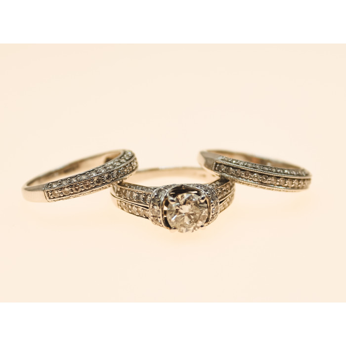 Sky Jewelry Золотое Эксклюзивное Тройное кольцо 14К (585 проба) с Бриллиантом