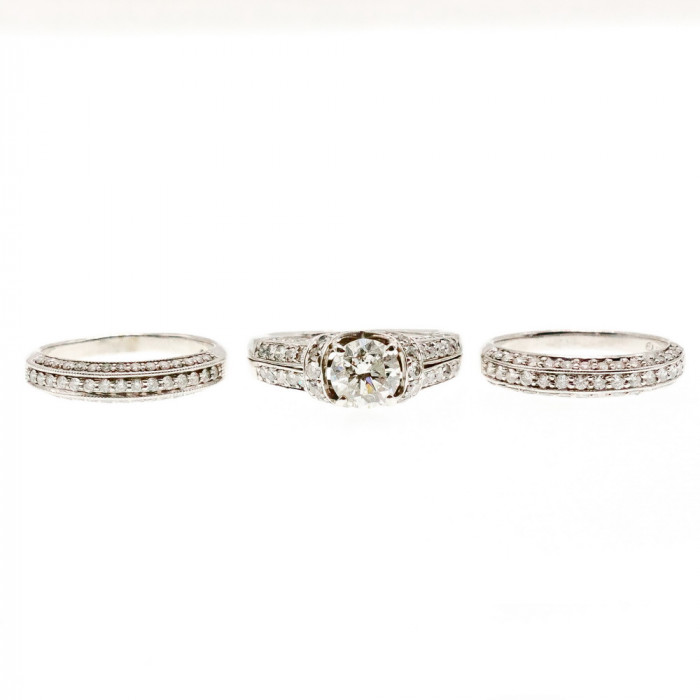 Sky Jewelry Золотое Эксклюзивное Тройное кольцо 14К (585 проба) с Бриллиантом