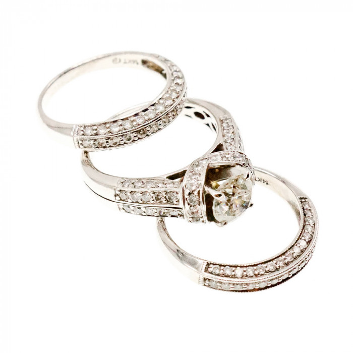 Sky Jewelry Золотое Эксклюзивное Тройное кольцо 14К (585 проба) с Бриллиантом