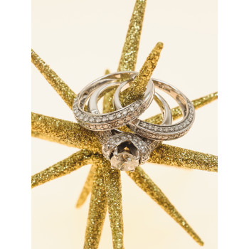 Sky Jewelry Золотое Эксклюзивное Тройное кольцо 14К (585 проба) с Бриллиантом