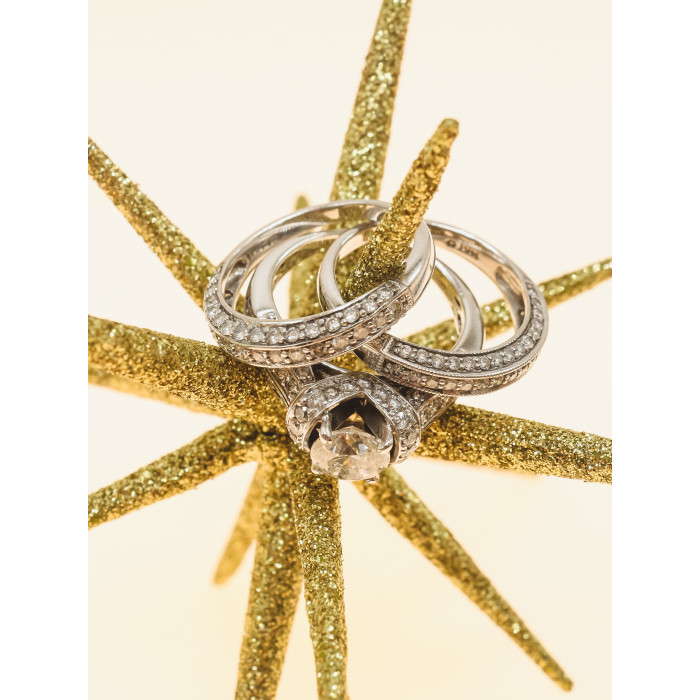 Sky Jewelry Золотое Эксклюзивное Тройное кольцо 14К (585 проба) с Бриллиантом