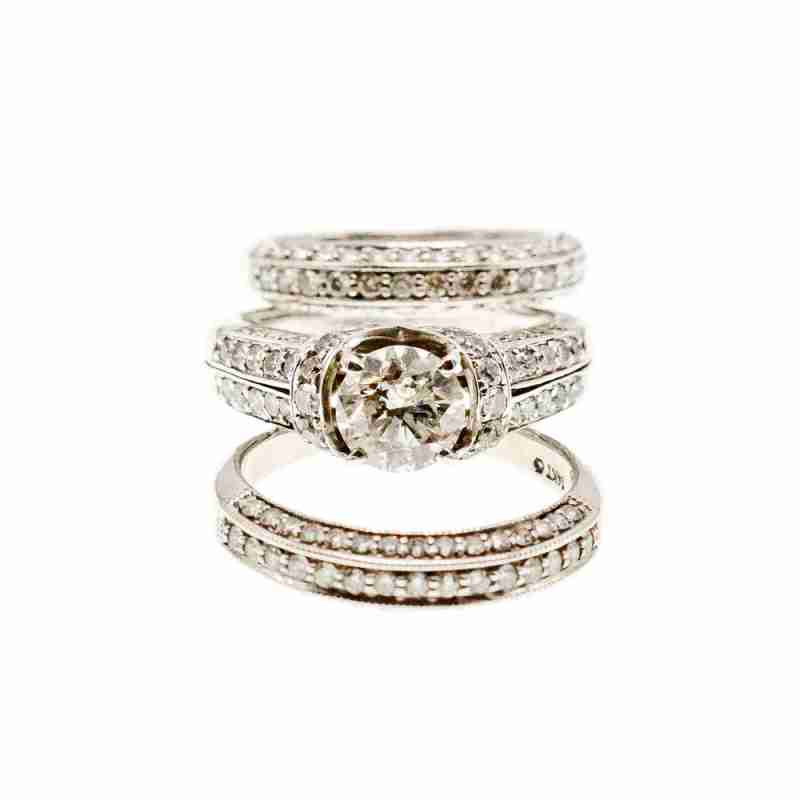Sky Jewelry Золотое Эксклюзивное Тройное кольцо 14К (585 проба) с Бриллиантом