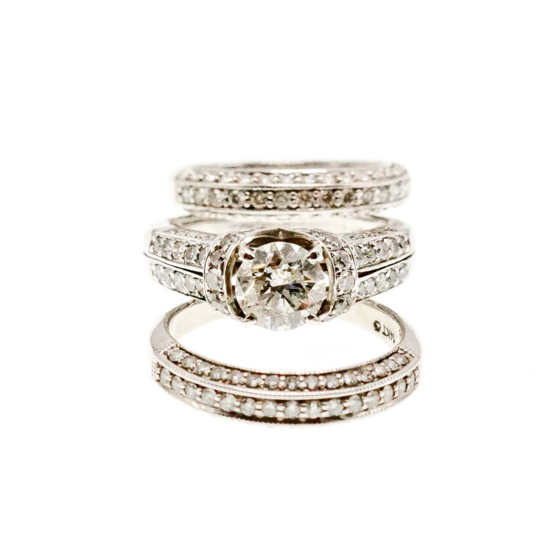 Sky Jewelry Золотое Эксклюзивное Тройное кольцо 14К (585 проба) с Бриллиантом