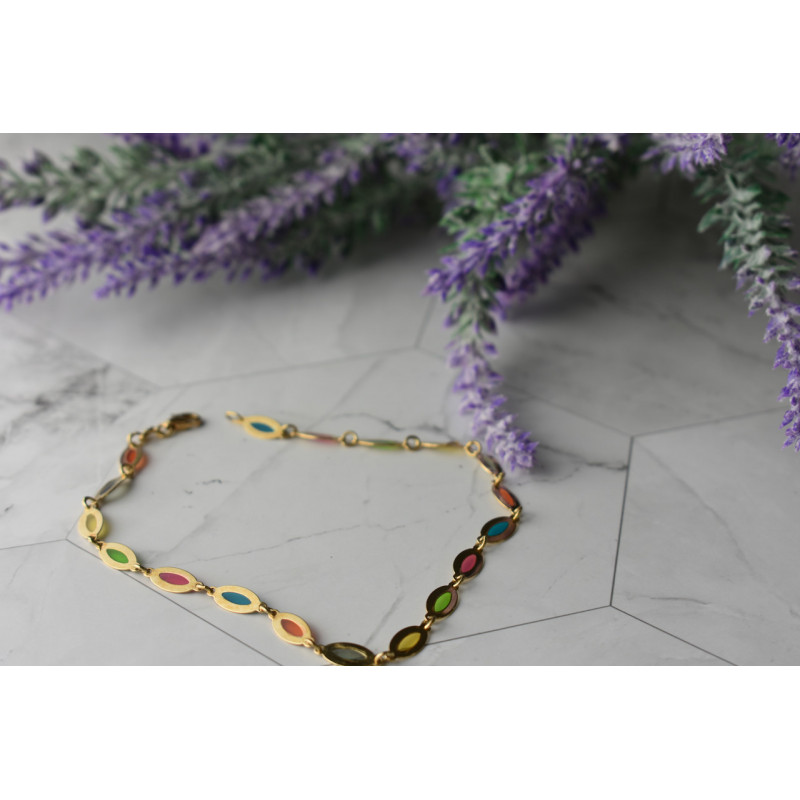 Sky Jewelry Золотой браслет на ногу 14К (585 проба ) с разноцветными вставками из Эмали