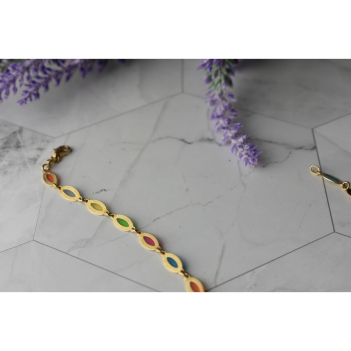 Sky Jewelry Золотой браслет на ногу 14К (585 проба ) с разноцветными вставками из Эмали