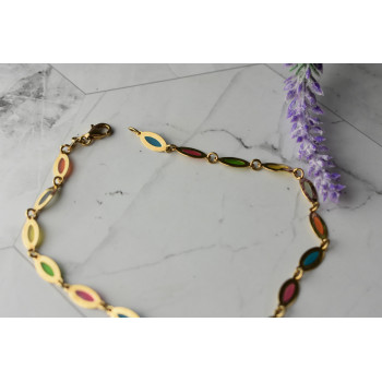 Sky Jewelry Золотой браслет на ногу 14К (585 проба ) с разноцветными вставками из Эмали