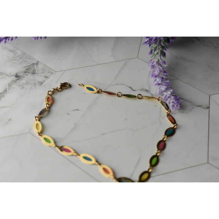 Sky Jewelry Золотой браслет на ногу 14К (585 проба ) с разноцветными вставками из Эмали