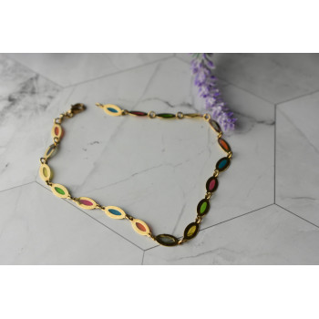 Sky Jewelry Золотой браслет на ногу 14К (585 проба ) с разноцветными вставками из Эмали