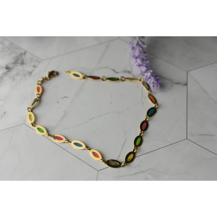 Sky Jewelry Золотой браслет на ногу 14К (585 проба ) с разноцветными вставками из Эмали