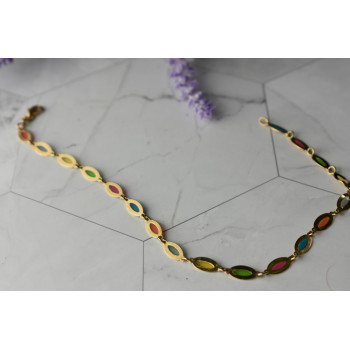 Sky Jewelry Золотой браслет на ногу 14К (585 проба ) с разноцветными вставками из Эмали