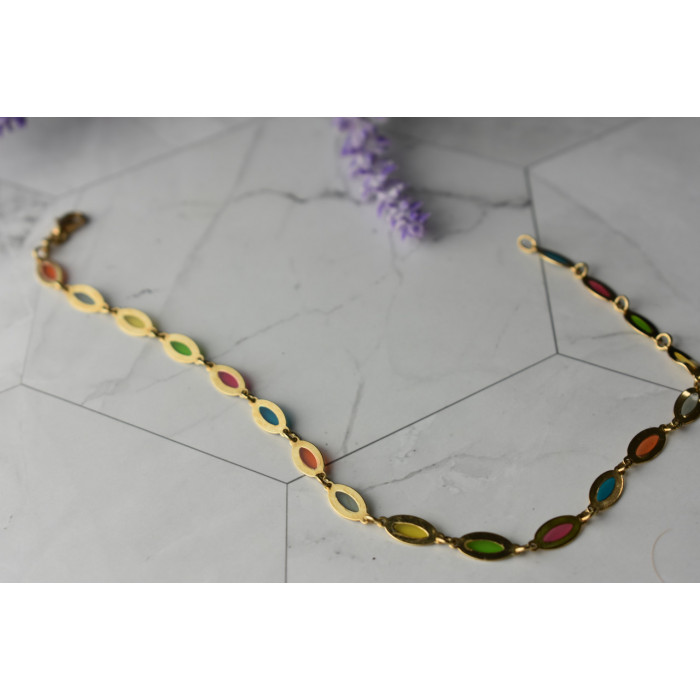 Sky Jewelry Золотой браслет на ногу 14К (585 проба ) с разноцветными вставками из Эмали