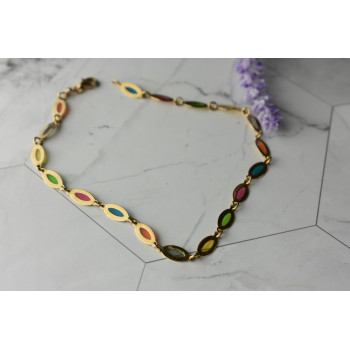 Sky Jewelry Золотой браслет на ногу 14К (585 проба ) с разноцветными вставками из Эмали