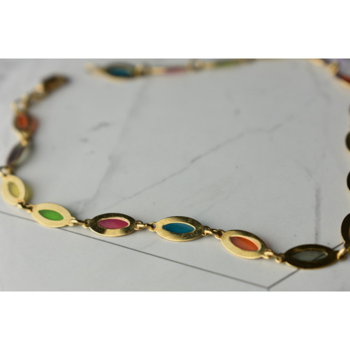 Sky Jewelry Золотой браслет на ногу 14К (585 проба ) с разноцветными вставками из Эмали