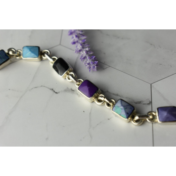 Sky Jewelry Серебряный браслет 925 пробы с разноцветными камнями Яшма