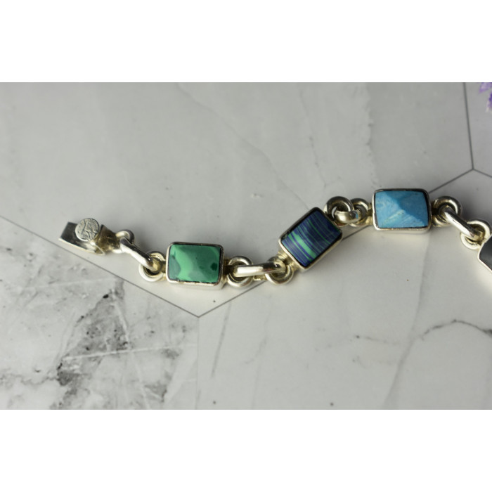 Sky Jewelry Серебряный браслет 925 пробы с разноцветными камнями Яшма