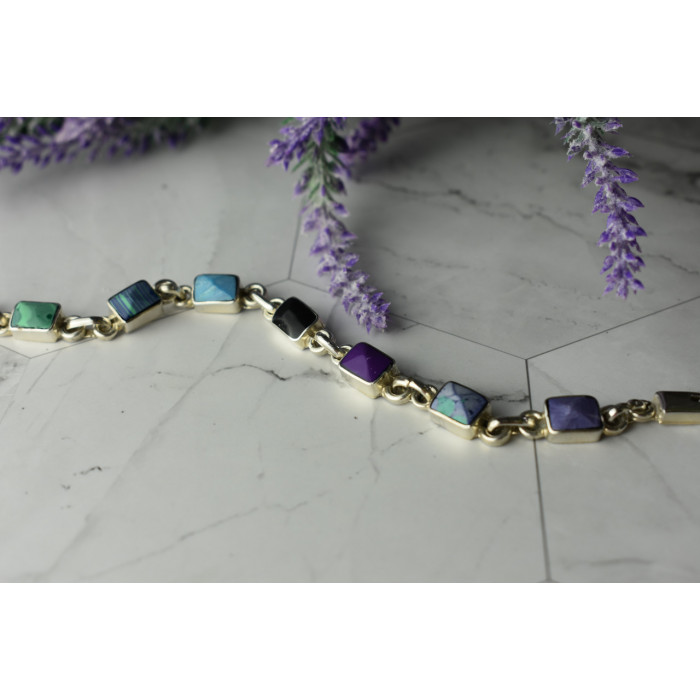 Sky Jewelry Серебряный браслет 925 пробы с разноцветными камнями Яшма