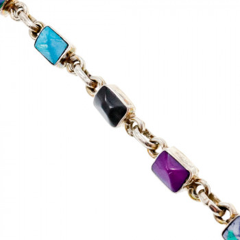 Sky Jewelry Серебряный браслет 925 пробы с разноцветными камнями Яшма