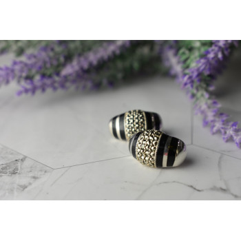 Sky Jewelry Серебряные серьги-гвоздики  с черным нефритом и марказитом  925 проба