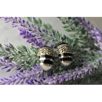 Sky Jewelry Серебряные серьги-гвоздики  с черным нефритом и марказитом  925 проба