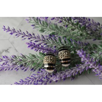 Sky Jewelry Серебряные серьги-гвоздики  с черным нефритом и марказитом  925 проба