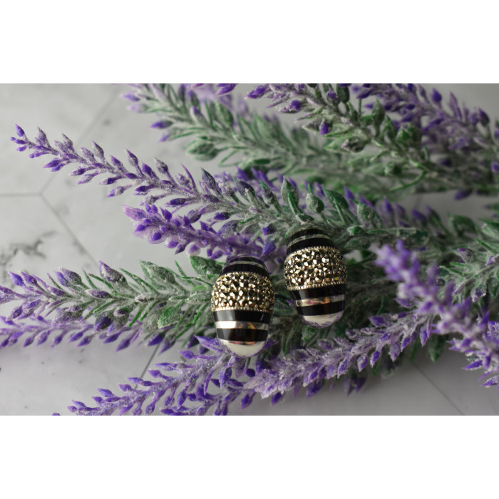 Sky Jewelry Серебряные серьги-гвоздики  с черным нефритом и марказитом  925 проба