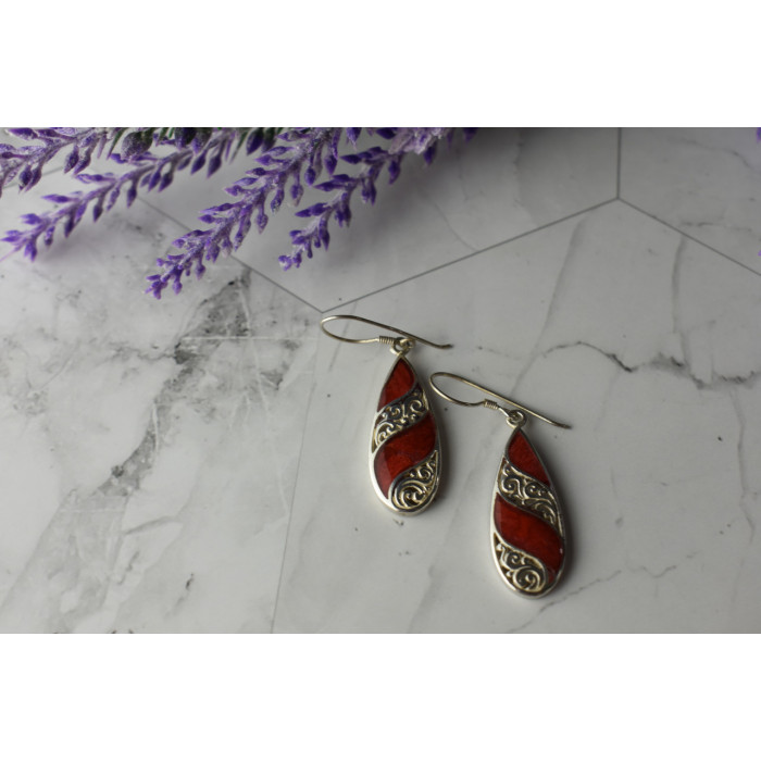 Sky Jewelry Винтажные Серебряные серьги  с красной Яшмой