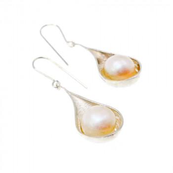 Sky Jewelry Серебряные серьги с Жемчугом Italy 925 проба