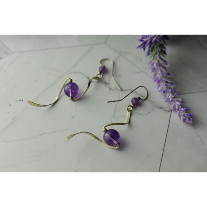 Sky Jewelry Дизайнерские Серебряные серьги ручной работы с Аметистом