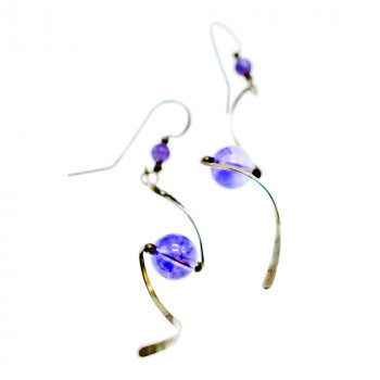 Sky Jewelry Дизайнерские Серебряные серьги ручной работы с Аметистом