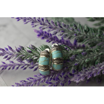 Sky Jewelry Серебряные серьги-гвоздики  с Бирюзой 925 проба