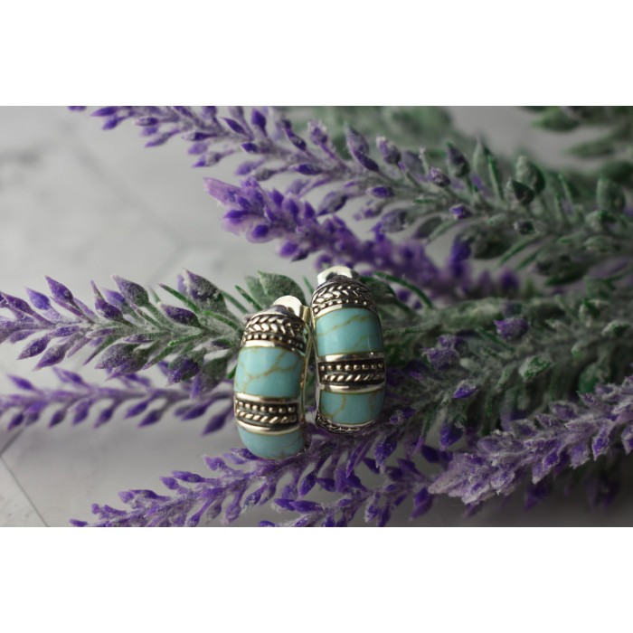 Sky Jewelry Серебряные серьги-гвоздики  с Бирюзой 925 проба