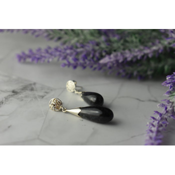 Sky Jewelry Серебряные серьги-гвоздики  с черной Яшмой