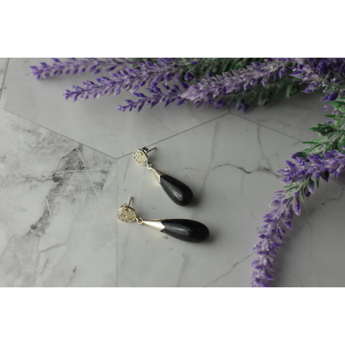 Sky Jewelry Серебряные серьги-гвоздики  с черной Яшмой
