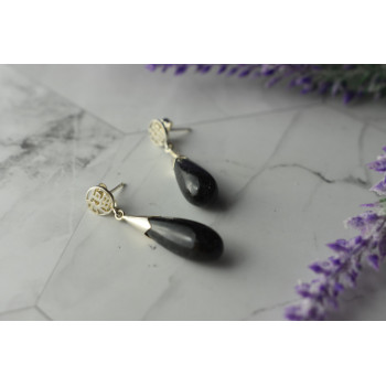 Sky Jewelry Серебряные серьги-гвоздики  с черной Яшмой